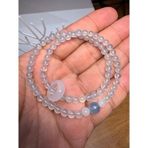 Aquamarine, freshwater pearl, and agate double-strand bracelet/bangle.
